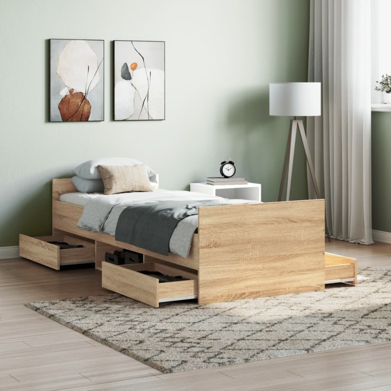 vidaXL Giroletto con Testiera e Pediera Rovere Sonoma 75x190 cm vidaXL Giroletto con Testiera e Pediera Rovere Sonoma 75x190 cm