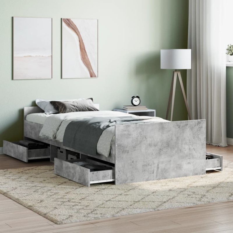 vidaXL Giroletto con Testiera e Pediera Grigio Cemento 90x200 cm vidaXL Giroletto con Testiera e Pediera Grigio Cemento 90x200 cm