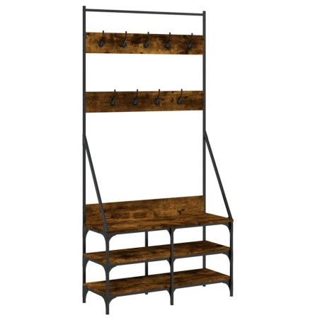 vidaXL Appendiabiti con Porta Scarpe Rovere Fumo 90x34x184 cm