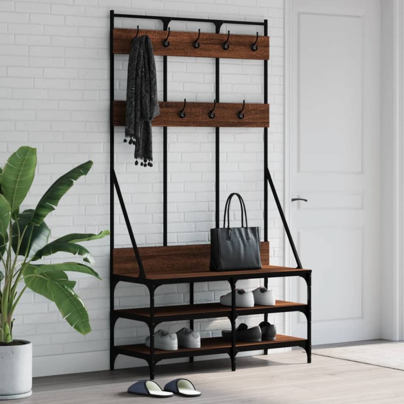 vidaXL Appendiabiti con Porta Scarpe Rovere Marrone 100x40x184 cm vidaXL Appendiabiti con Porta Scarpe Rovere Marrone 100x40x184 cm