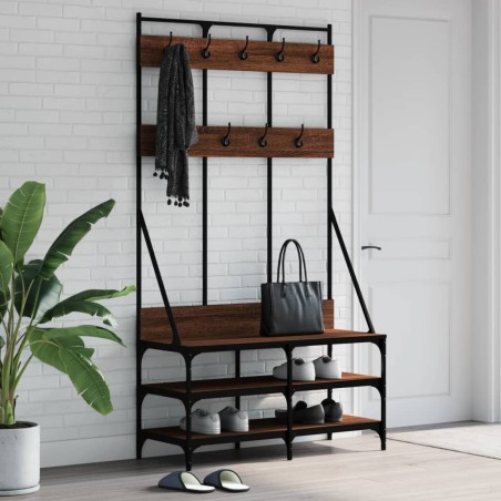 vidaXL Appendiabiti con Porta Scarpe Rovere Marrone 100x40x184 cm