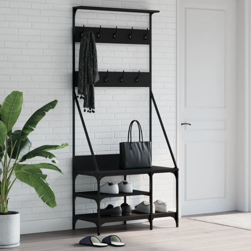 vidaXL Appendiabiti con Porta Scarpe Nero 80x40x184 cm vidaXL Appendiabiti con Porta Scarpe Nero 80x40x184 cm