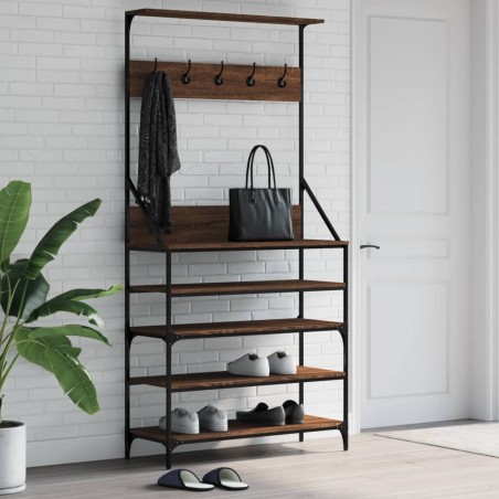 vidaXL Appendiabiti con Porta Scarpe Rovere Marrone 90x34x184 cm