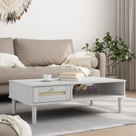 vidaXL Tavolino SENJA Aspetto Rattan Bianco 100x55x33cm Legno Massello