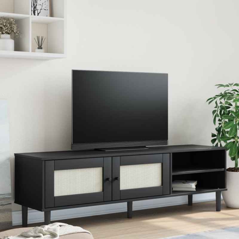 vidaXL Mobile TV SENJA Aspetto Rattan Nero 158x40x49 cm Massello Pino vidaXL Mobile TV SENJA Aspetto Rattan Nero 158x40x49 cm Massello Pino