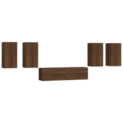 Set Mobili Porta TV 6 pz Rovere Marrone in Legno Multistrato