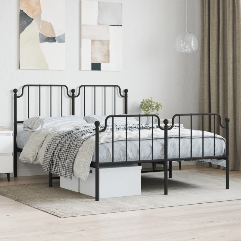 vidaXL Giroletto con Testiera e Pediera Metallo Nero 135x190 cm