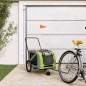 vidaXL Rimorchio da Bici per Animali Verde e Grigio Oxford e Ferro