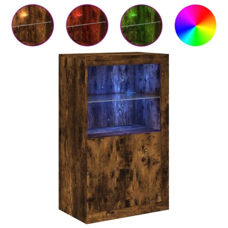 vidaXL Armadietto con Luci LED Rovere Fumo in Legno Multistrato