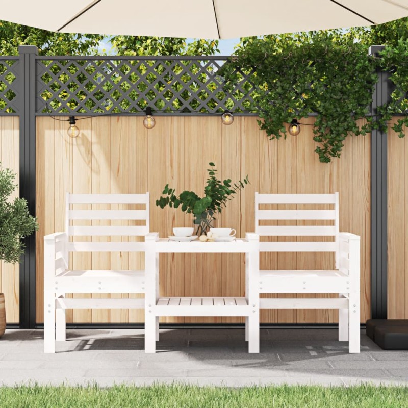 vidaXL Panca Giardino con Tavolino 2 Posti Bianco Legno Massello Pino vidaXL Panca Giardino con Tavolino 2 Posti Bianco Legno Massello Pino