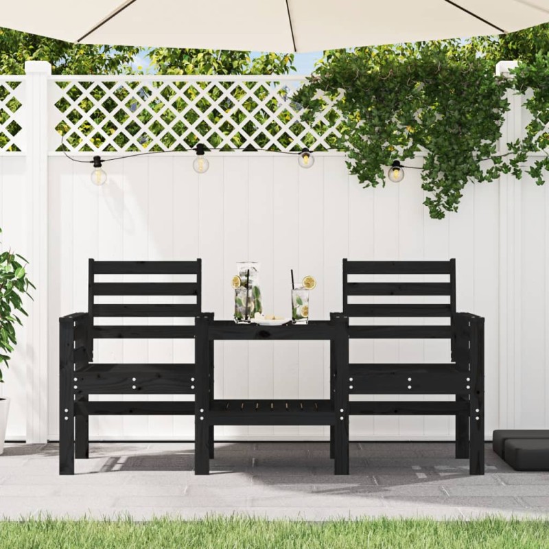 vidaXL Panca da Giardino con Tavolino 2 Posti Nera Legno Massello Pino vidaXL Panca da Giardino con Tavolino 2 Posti Nera Legno Massello Pino