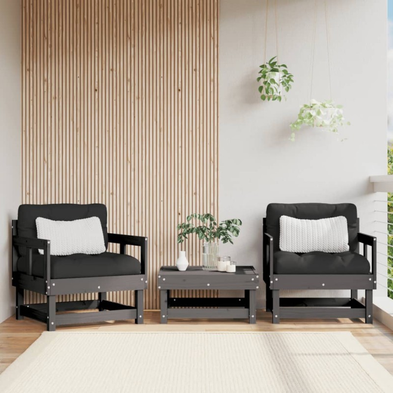 vidaXL Sedie da Giardino 2pz Grigie in Legno Massello Pino