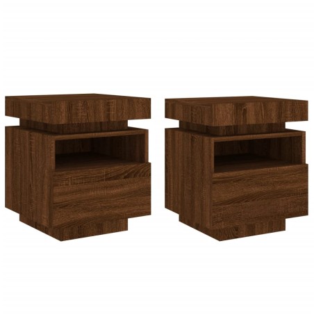 vidaXL Comodini con Luci LED 2pz Rovere Marrone 40x39x48,5 cm