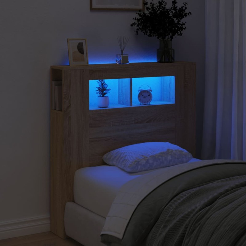 vidaXL Testiera LED Rovere Sonoma 100x18,5x103,5 cm Legno Multistrato vidaXL Testiera LED Rovere Sonoma 100x18,5x103,5 cm Legno Multistrato