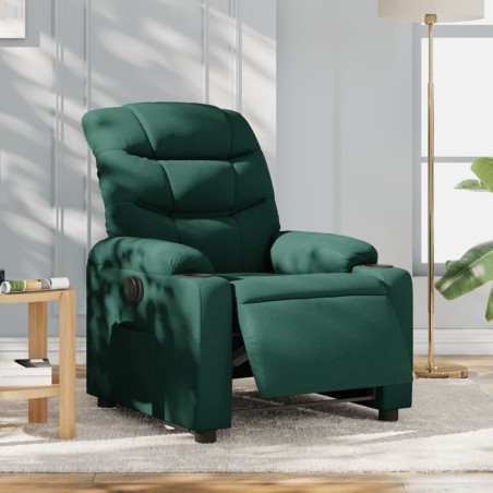 vidaXL Poltrona Elettrica Reclinabile Verde Scuro in Tessuto