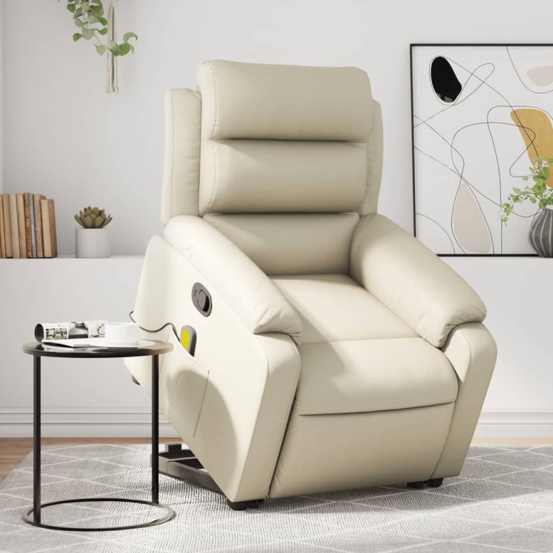 vidaXL Poltrona Alzapersona Reclinabile Massaggio Crema Similpelle