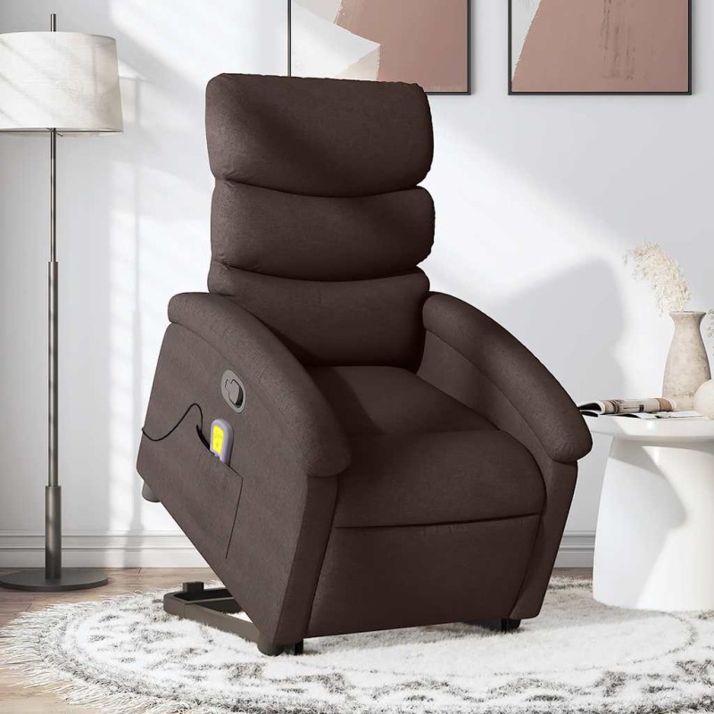 vidaXL Poltrona Alzapersona Massaggi Reclinabile Marrone Scuro Tessuto