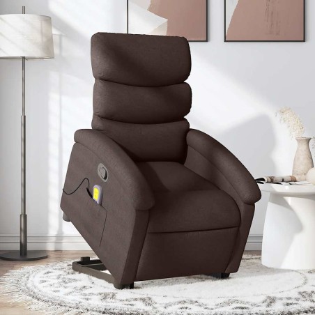vidaXL Poltrona Alzapersona Massaggi Reclinabile Marrone Scuro Tessuto