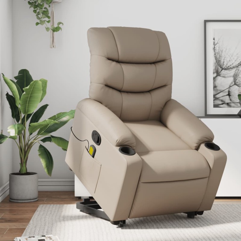 vidaXL Poltrona Alzapersone Massaggi Reclinabile Cappuccino Similpelle