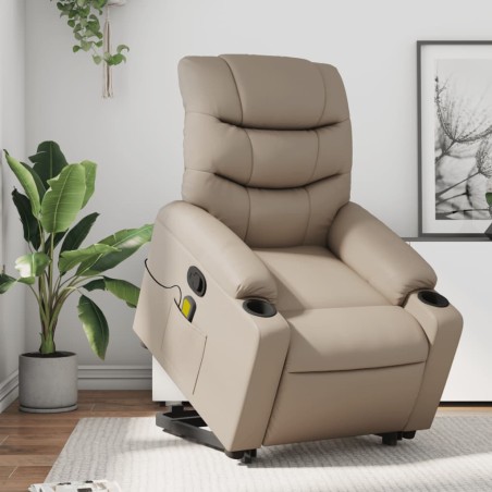 vidaXL Poltrona Alzapersone Massaggi Reclinabile Cappuccino Similpelle
