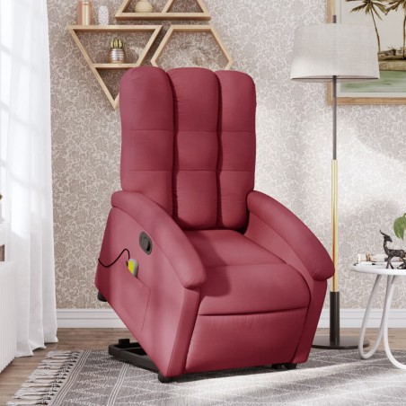 vidaXL Poltrona Alzapersona Massaggio Reclinabile Rosso Vino Tessuto