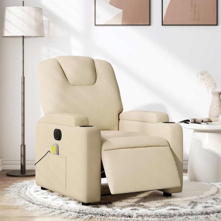 vidaXL Poltrona Reclinabile Massaggiante Elettrica Crema in Tessuto
