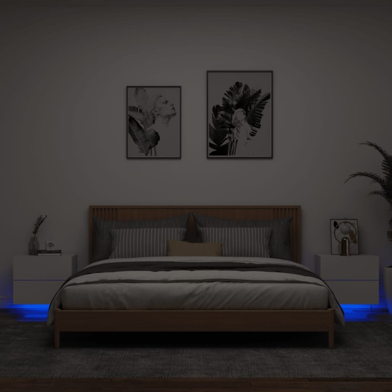 vidaXL Comodini a Parete con Luci LED 2 pz Bianchi vidaXL Comodini a Parete con Luci LED 2 pz Bianchi