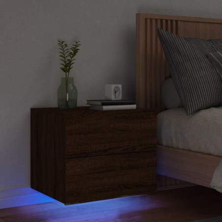 vidaXL Comodino a Parete con luci LED Rovere Marrone