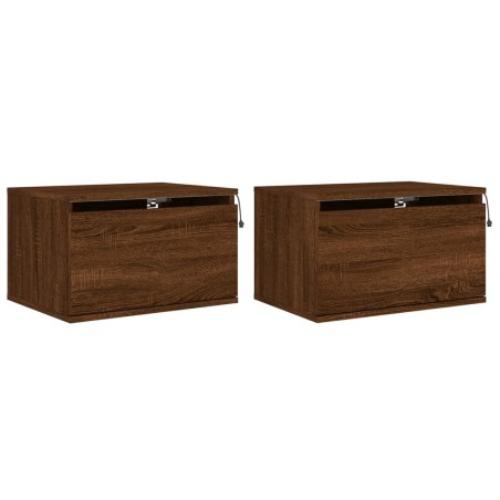 vidaXL Comodini a Parete con luci LED 2 pz Rovere Marrone