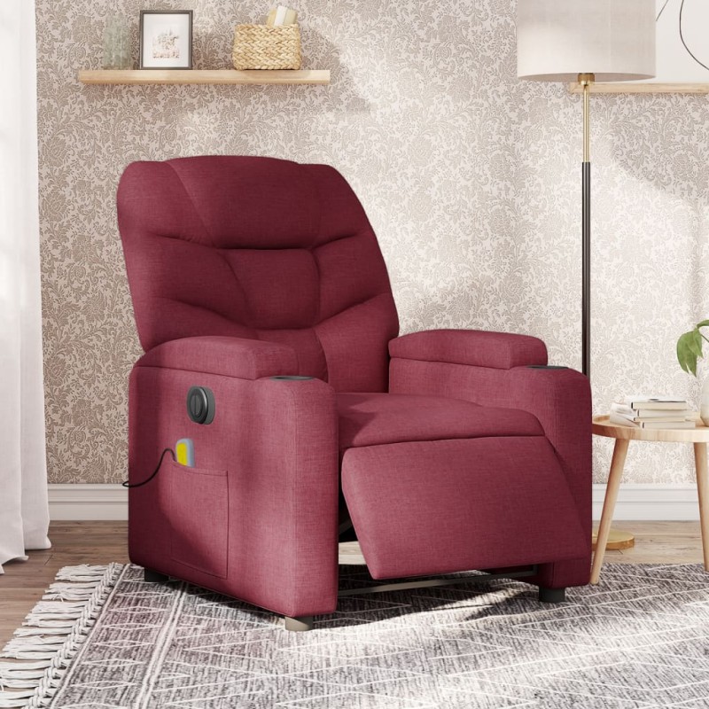 vidaXL Poltrona Massaggiante Reclinabile Elettrica Rosso Vino Tessuto