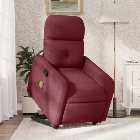 vidaXL Poltrona Alzapersona Massaggio Reclinabile Rosso Vino Tessuto