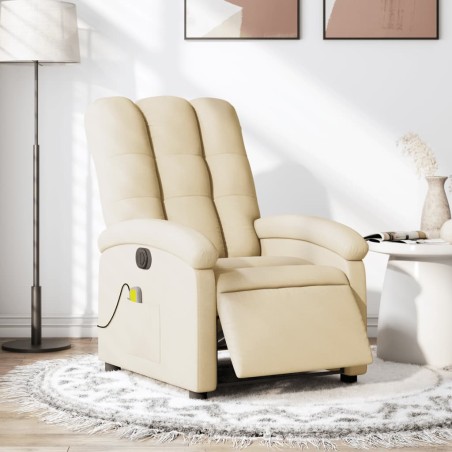 vidaXL Poltrona Reclinabile Massaggiante Elettrica Crema in Tessuto