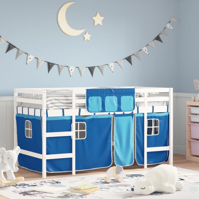 vidaXL Letto a Soppalco con Tende Bambini Blu 90x200 cm Massello Pino vidaXL Letto a Soppalco con Tende Bambini Blu 90x200 cm Massello Pino