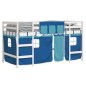 vidaXL Letto a Soppalco con Tende Bambini Blu 90x200 cm Massello Pino vidaXL Letto a Soppalco con Tende Bambini Blu 90x200 cm Massello Pino