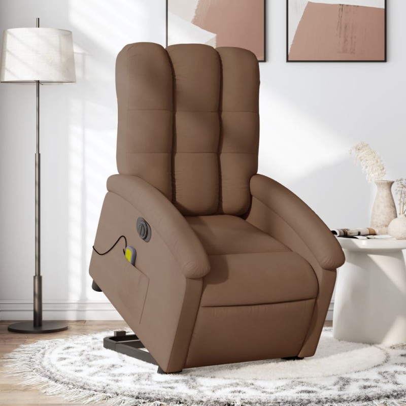 vidaXL Poltrona Alzapersona Massaggiante Elettrica Marrone Tessuto