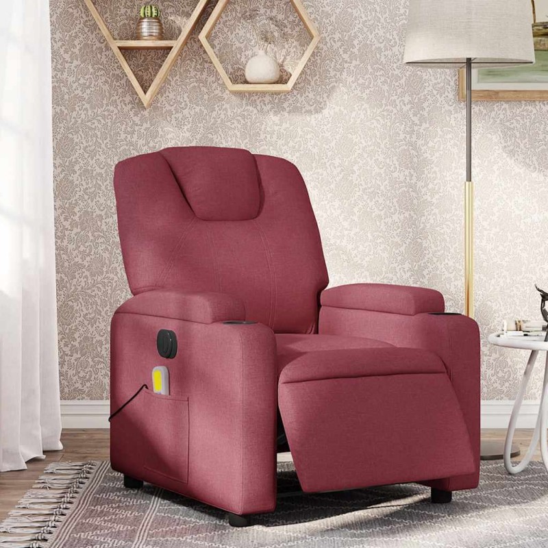 vidaXL Poltrona Massaggiante Reclinabile Elettrica Rosso Vino Tessuto