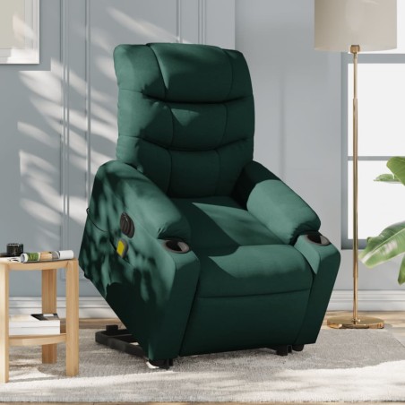 vidaXL Poltrona Alzapersona Massaggiante Elettrica Verde Scuro Tessuto