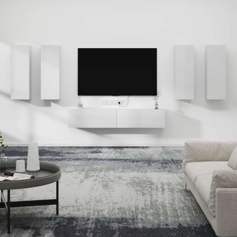 Set di Mobili Porta TV 6 pz Bianco Lucido in Legno Multistrato Set di Mobili Porta TV 6 pz Bianco Lucido in Legno Multistrato