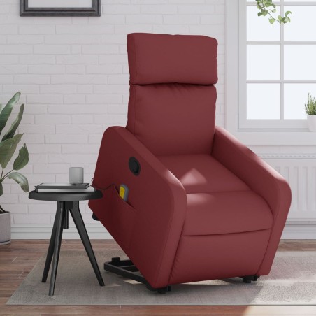 vidaXL Poltrona Alzapersone Massaggi Reclinabile Rosso Vino Similpelle