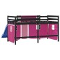 vidaXL Letto a Soppalco con Tende Bambini Rosa 80x200 cm Massello Pino vidaXL Letto a Soppalco con Tende Bambini Rosa 80x200 cm Massello Pino