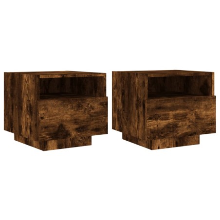 vidaXL Comodini con Luci LED 2pz Rovere Fumo 40x39x37 cm
