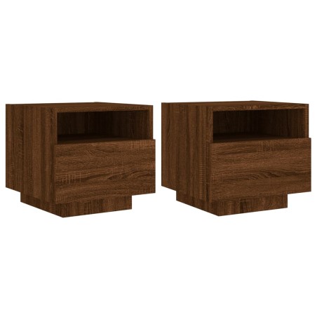 vidaXL Comodini con Luci LED 2pz Rovere Marrone 40x39x37 cm