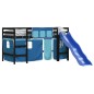 vidaXL Letto a Soppalco Bambini con Tende Blu 90x190 cm Massello Pino