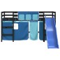 vidaXL Letto a Soppalco Bambini con Tende Blu 90x190 cm Massello Pino