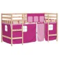 vidaXL Letto a Soppalco con Tende Bambini Rosa 90x190 cm Massello Pino vidaXL Letto a Soppalco con Tende Bambini Rosa 90x190 cm Massello Pino