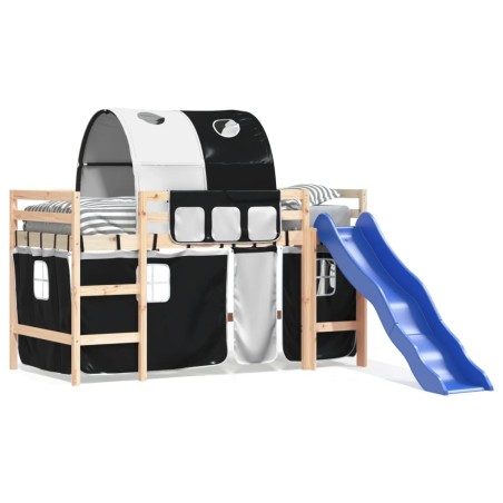 vidaXL Letto a Soppalco con Tunnel Bambini Bianco e Nero 80x200cm Pino
