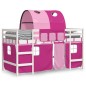 vidaXL Letto a Soppalco con Tunnel Bambini Rosa 90x200cm Massello Pino vidaXL Letto a Soppalco con Tunnel Bambini Rosa 90x200cm Massello Pino