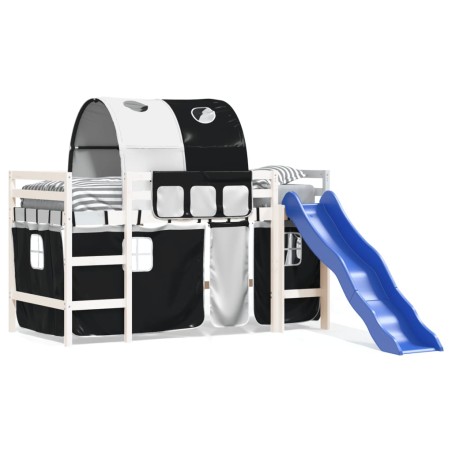 vidaXL Letto a Soppalco con Tunnel Bambini Bianco e Nero 90x200cm Pino