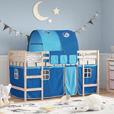 vidaXL Letto a Soppalco con Tunnel Bambini Blu 90x190cm Massello Pino