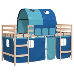 vidaXL Letto a Soppalco con Tunnel Bambini Blu 90x190cm Massello Pino